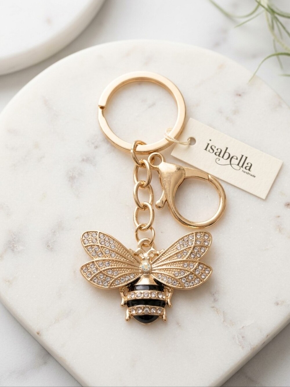 Gold Bee Crystal Keychain